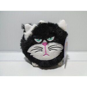 Hangry Petz Bella Grumpy Cat Plush Clip Black White Round Kitty 4” Bag Clip NWT
